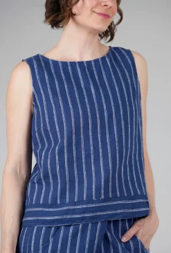 Flash Sale Evie Lou Stripe Linen Boatneck Shell, Ink