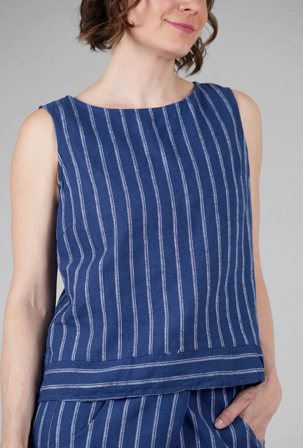 Flash Sale Evie Lou Stripe Linen Boatneck Shell, Ink