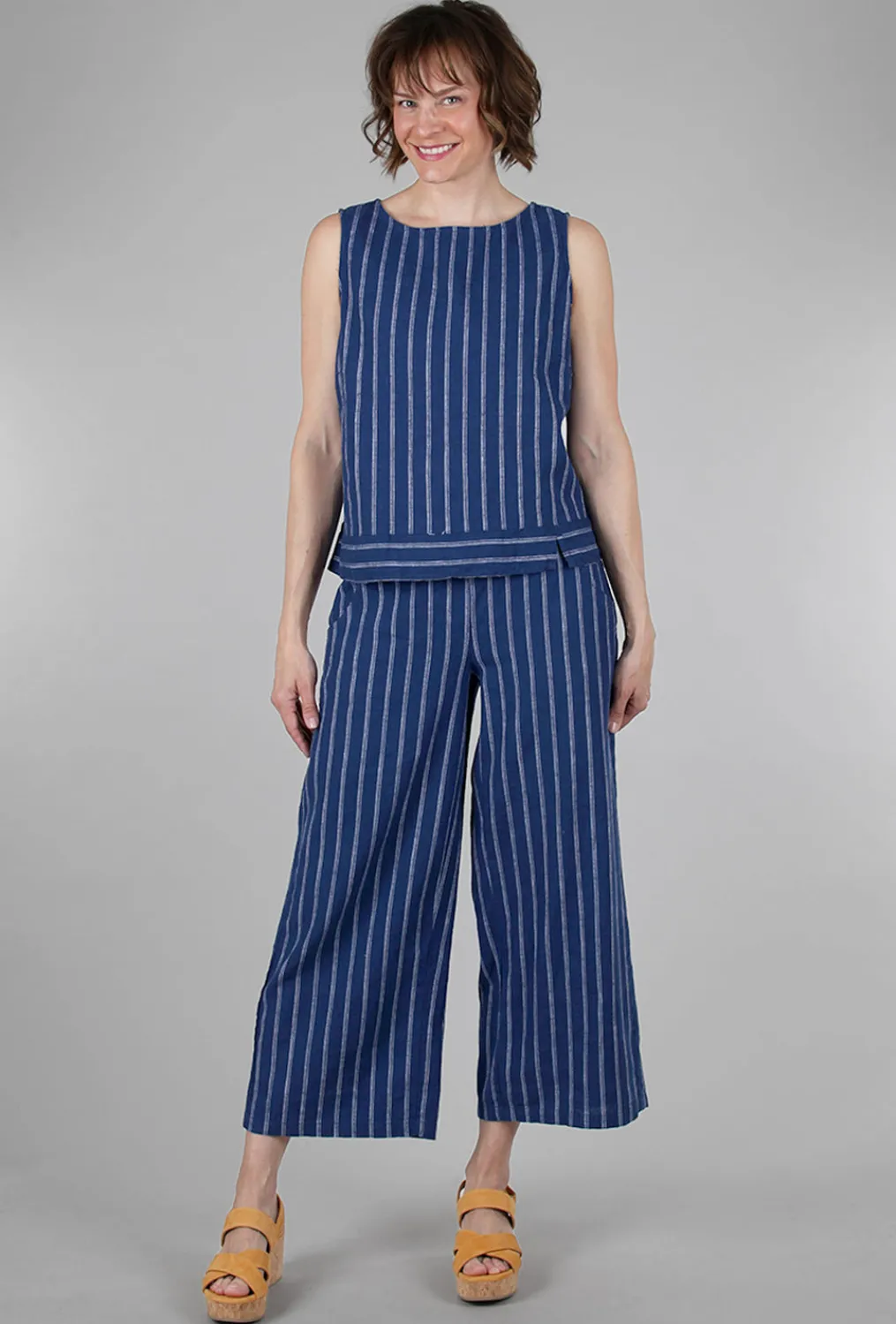 Flash Sale Evie Lou Stripe Linen Boatneck Shell, Ink