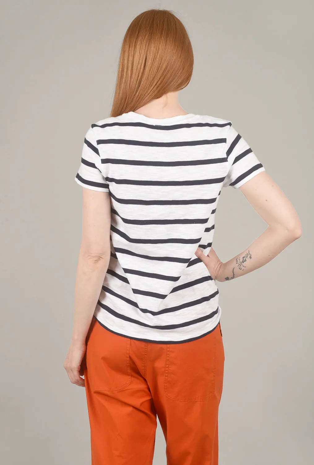 Online Evie Lou Stripe S/S Crew, White/Navy