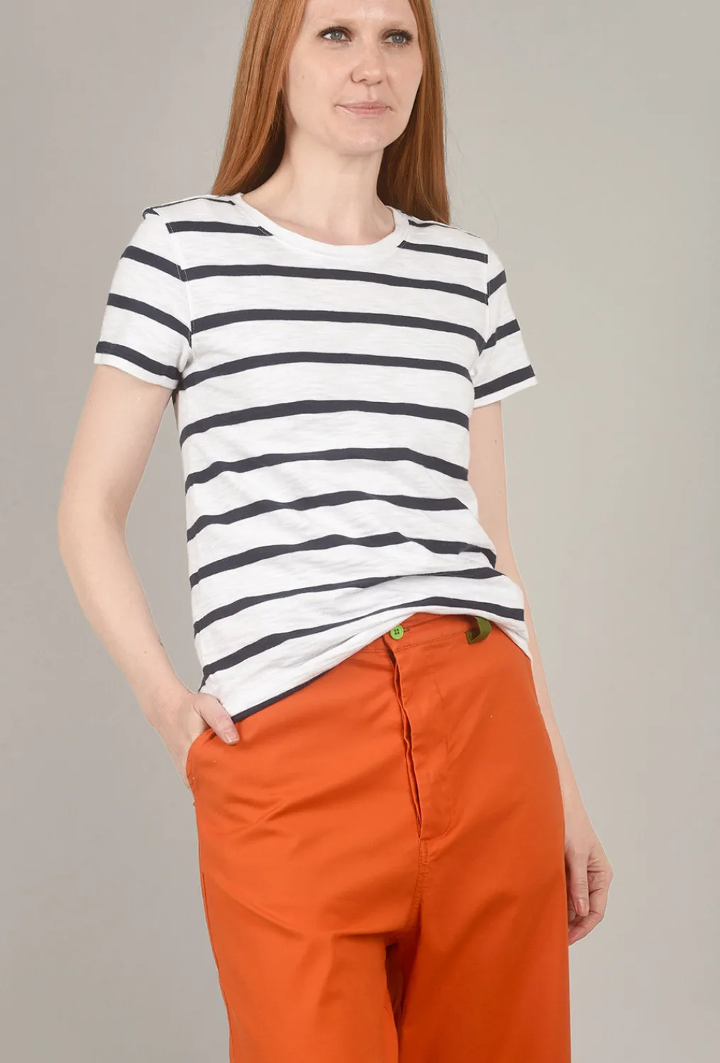 Online Evie Lou Stripe S/S Crew, White/Navy