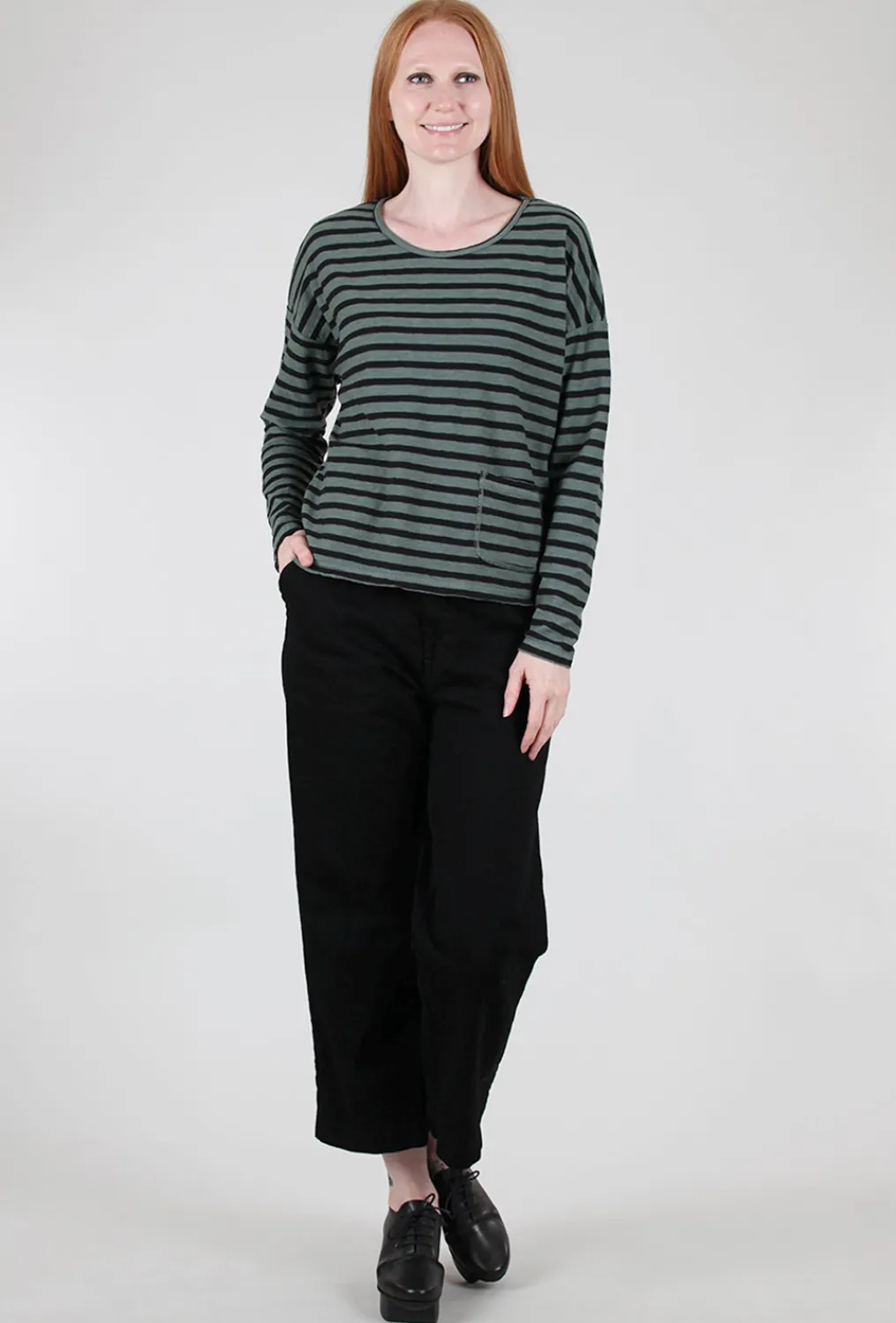 Outlet Evie Lou Striped Boxy Pocket Top, Myrtle
