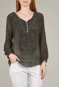 Flash Sale Evie Lou Sweetheart Scroll Blouse, Charcoal