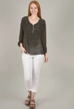 Flash Sale Evie Lou Sweetheart Scroll Blouse, Charcoal