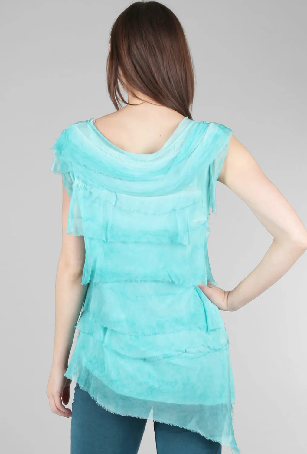 Sale Evie Lou Tattered Tiers Top, Aqua