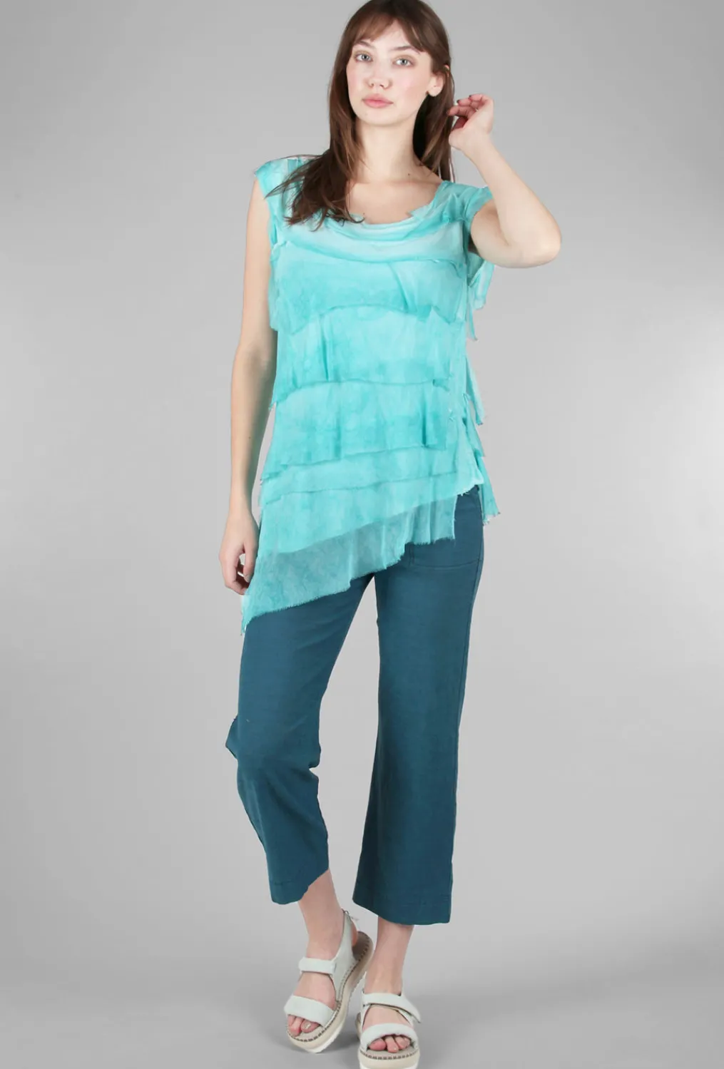 Sale Evie Lou Tattered Tiers Top, Aqua