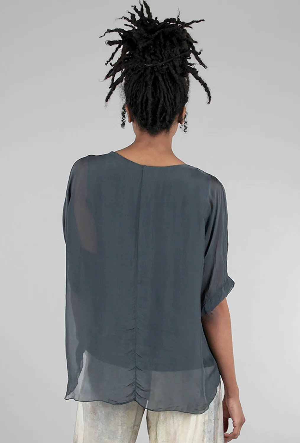 Best Evie Lou Tattered-Trim Blouse, Charcoal
