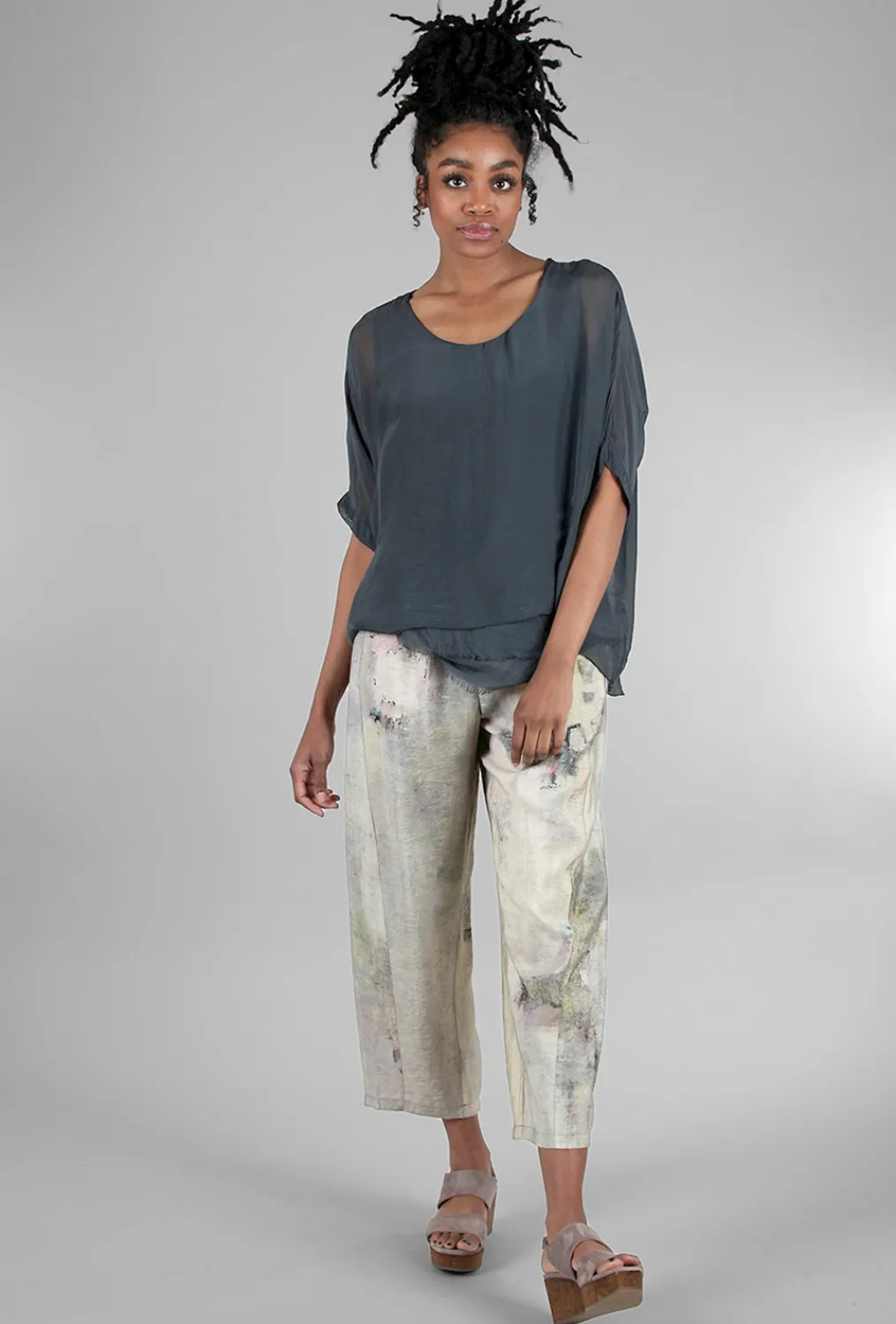 Best Evie Lou Tattered-Trim Blouse, Charcoal