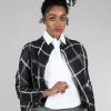 Fashion Evie Lou Texture Plaid Crop Jacket, Black