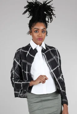 Fashion Evie Lou Texture Plaid Crop Jacket, Black