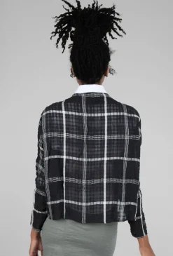 Fashion Evie Lou Texture Plaid Crop Jacket, Black