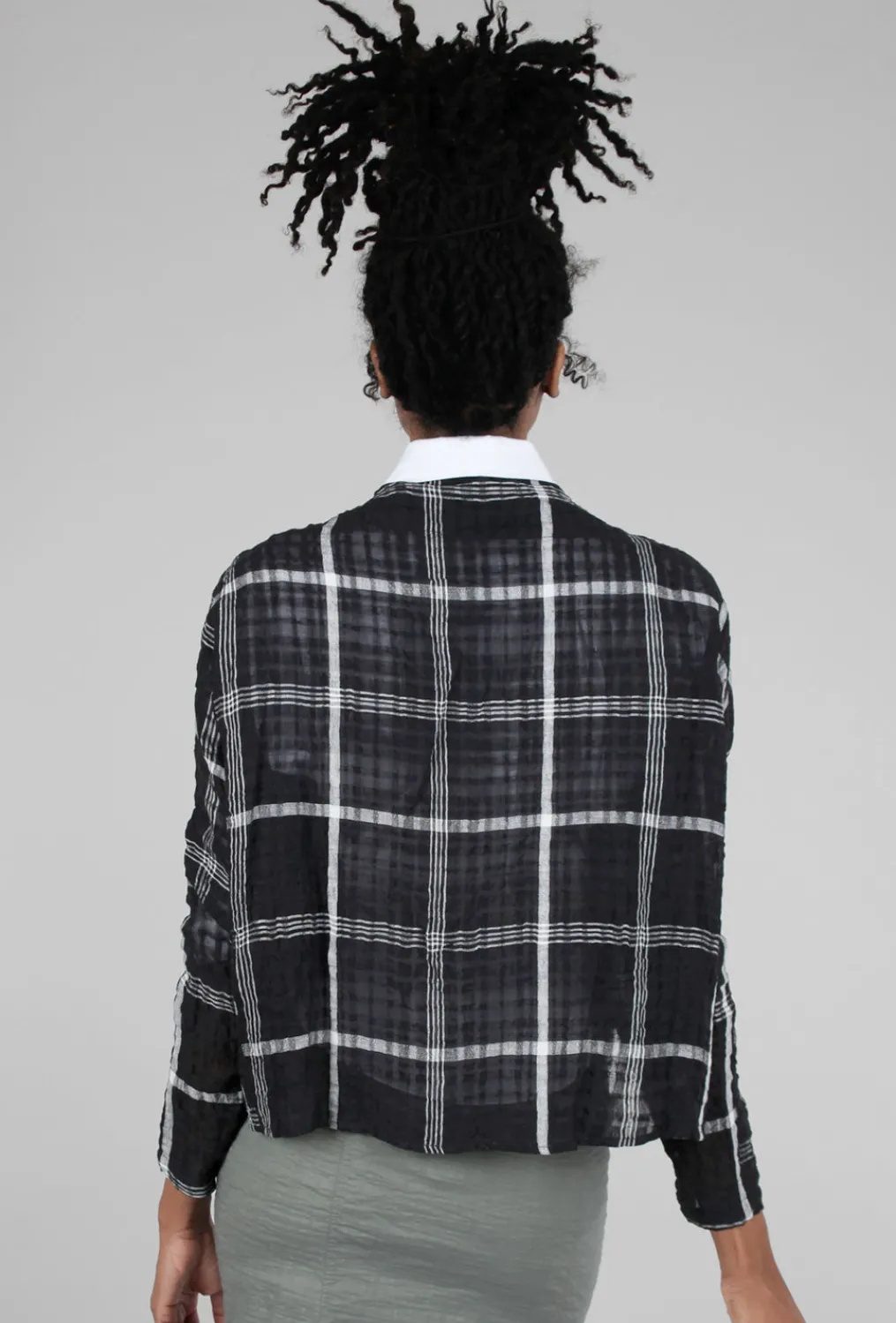 Fashion Evie Lou Texture Plaid Crop Jacket, Black