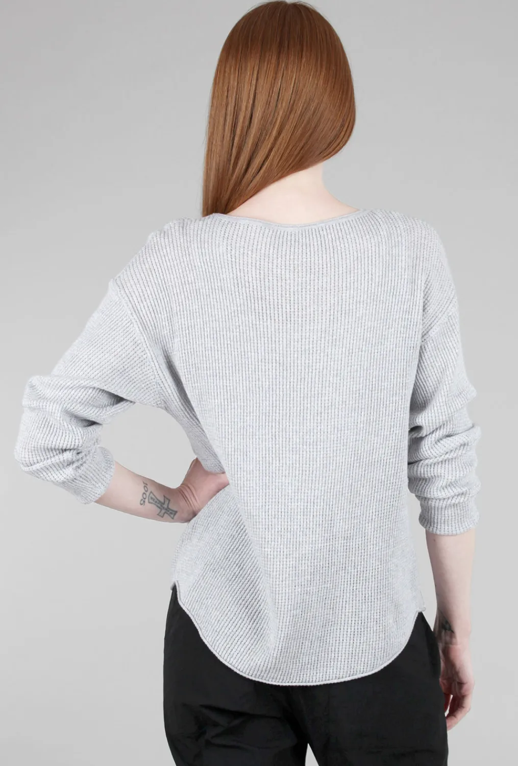 Clearance Evie Lou Thermal Shirttail Boatneck Sweater, Heather Gray
