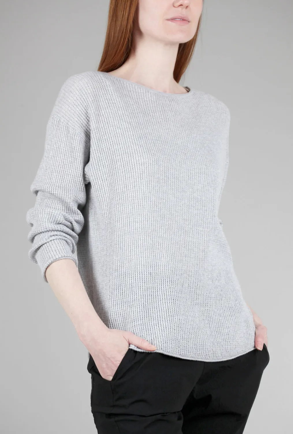 Clearance Evie Lou Thermal Shirttail Boatneck Sweater, Heather Gray