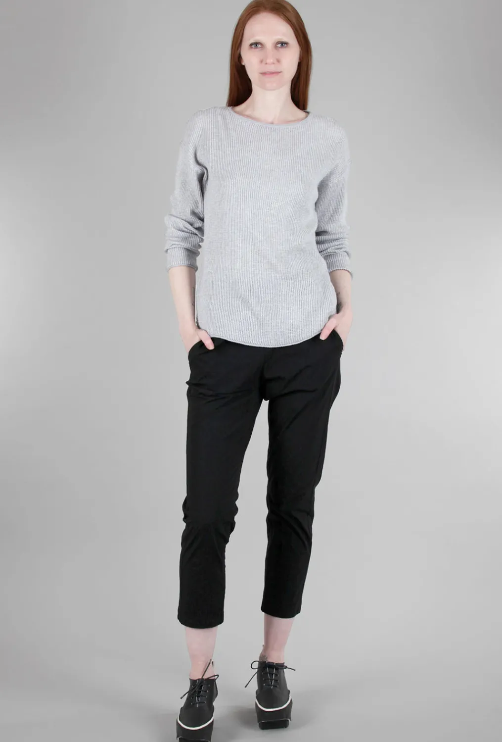 Clearance Evie Lou Thermal Shirttail Boatneck Sweater, Heather Gray