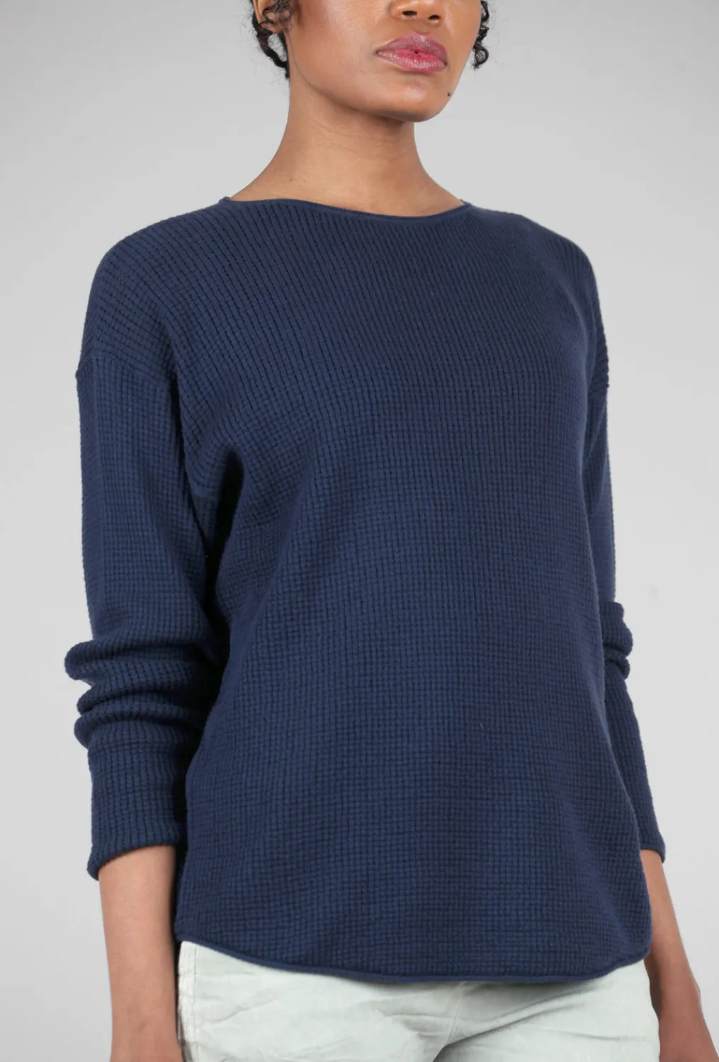 Store Evie Lou Thermal Shirttail Easy Boatneck, Navy
