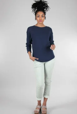 Store Evie Lou Thermal Shirttail Easy Boatneck, Navy