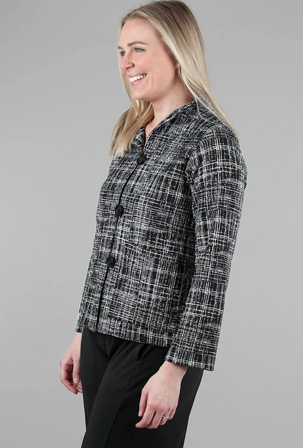 Hot Evie Lou Three-Button Tweed-Print Jacket, Black/White