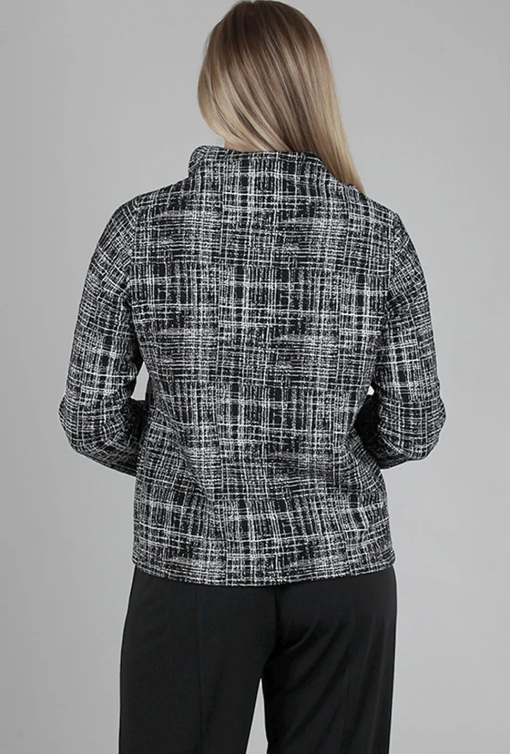 Hot Evie Lou Three-Button Tweed-Print Jacket, Black/White