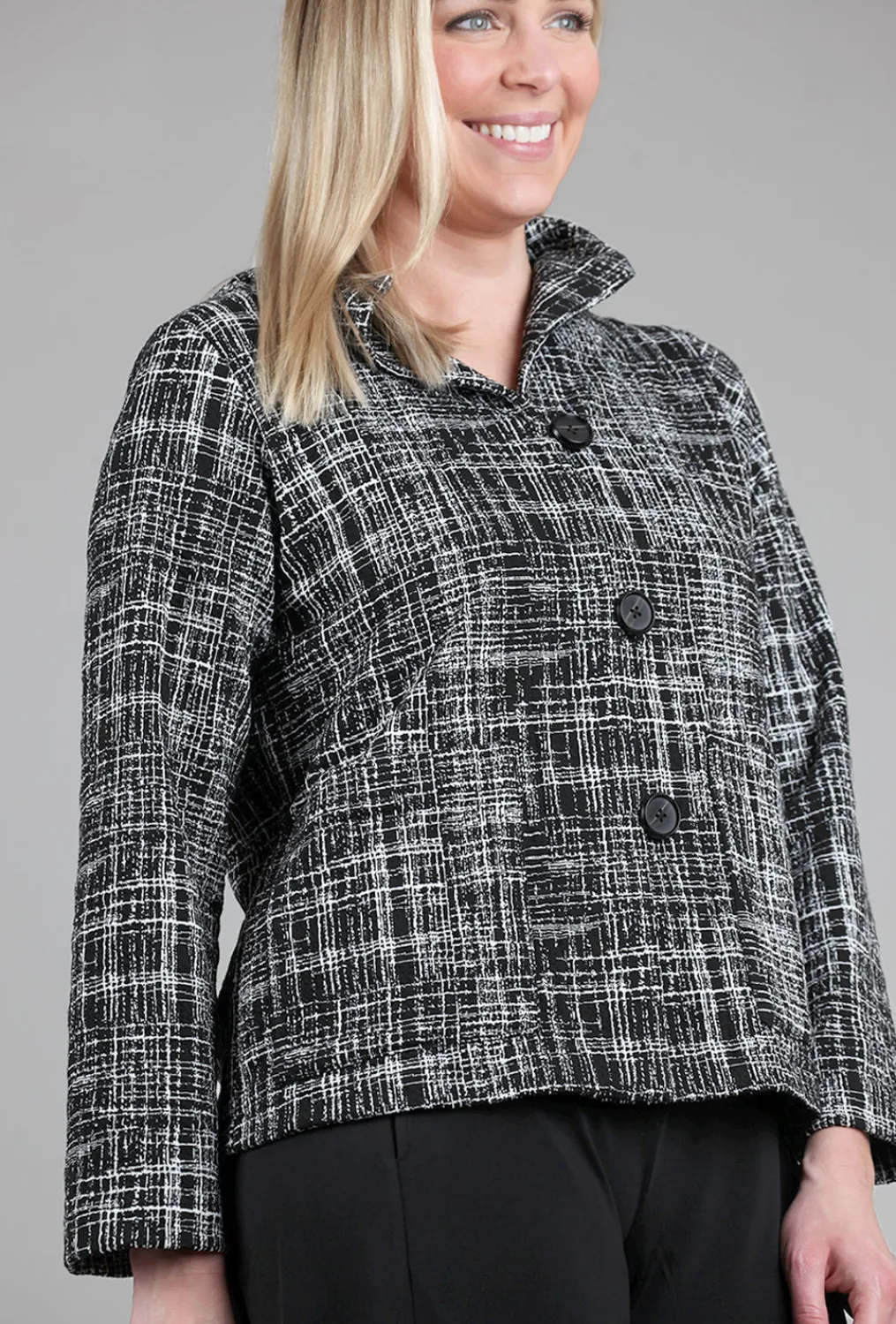 Hot Evie Lou Three-Button Tweed-Print Jacket, Black/White