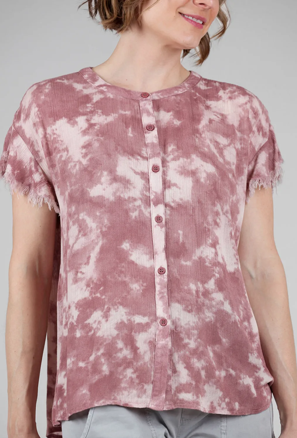 Outlet Evie Lou Tie-Dye Button-Down Top, Mauve