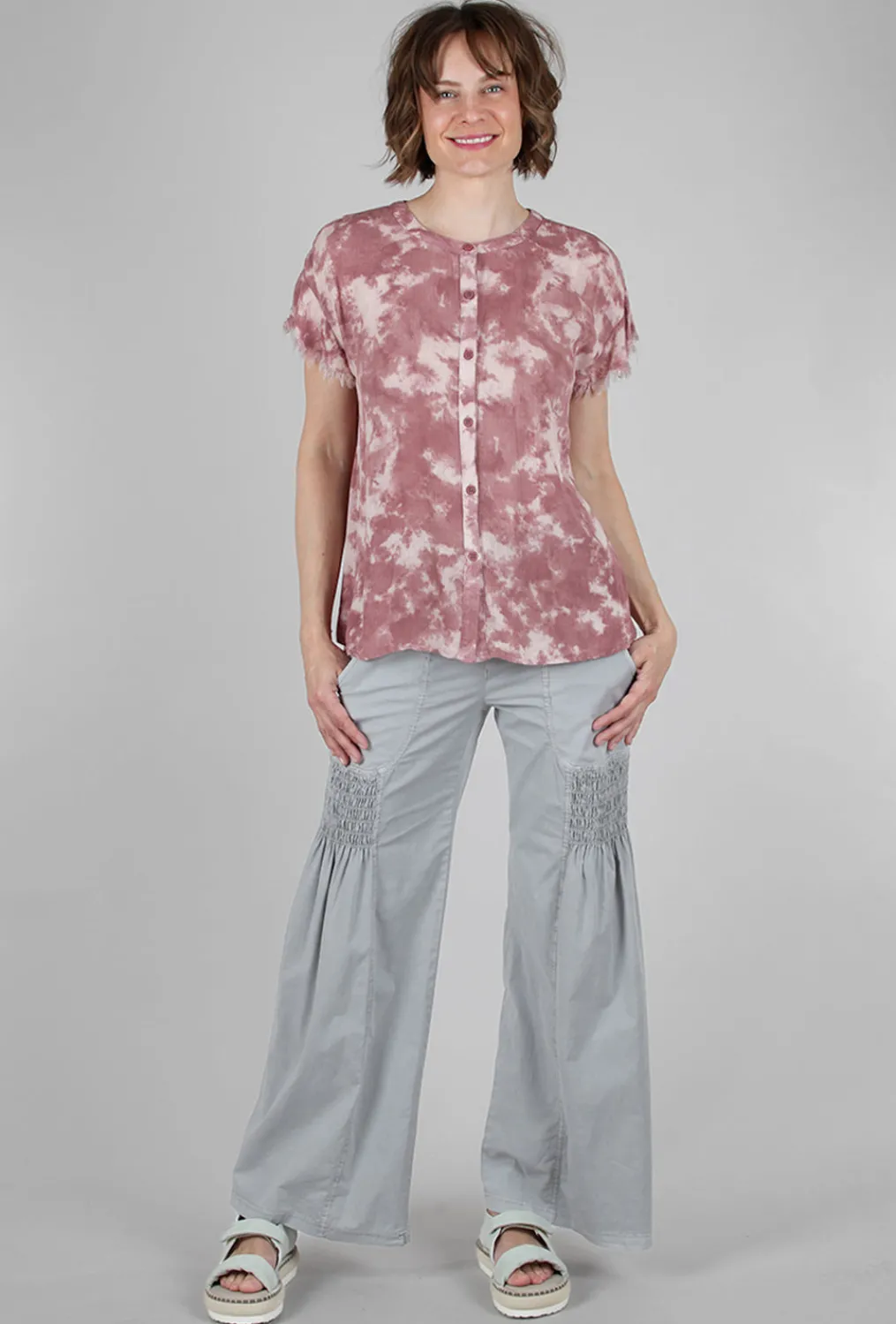 Outlet Evie Lou Tie-Dye Button-Down Top, Mauve