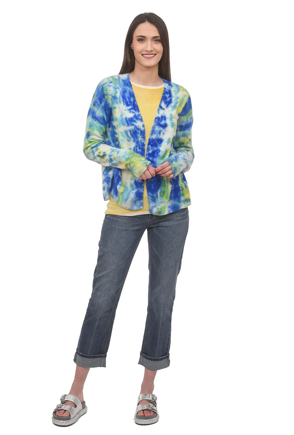 Discount Evie Lou Tie-Dye Cashmere Cardie, Indigo Multi
