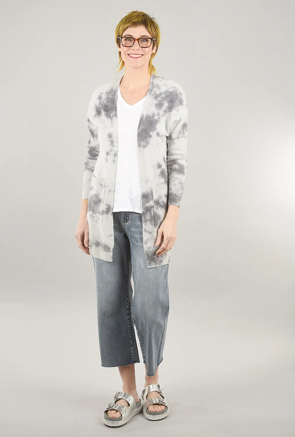 Hot Evie Lou Tie-Dye Raglan Cashmere Cardie, Platinum