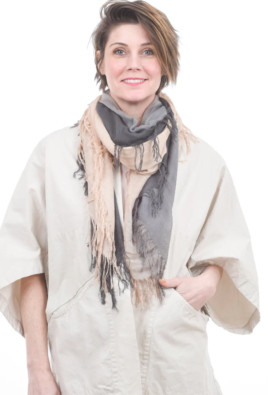 Clearance Evie Lou Tissue Solid Scarf, Slate/Brazilian Sand