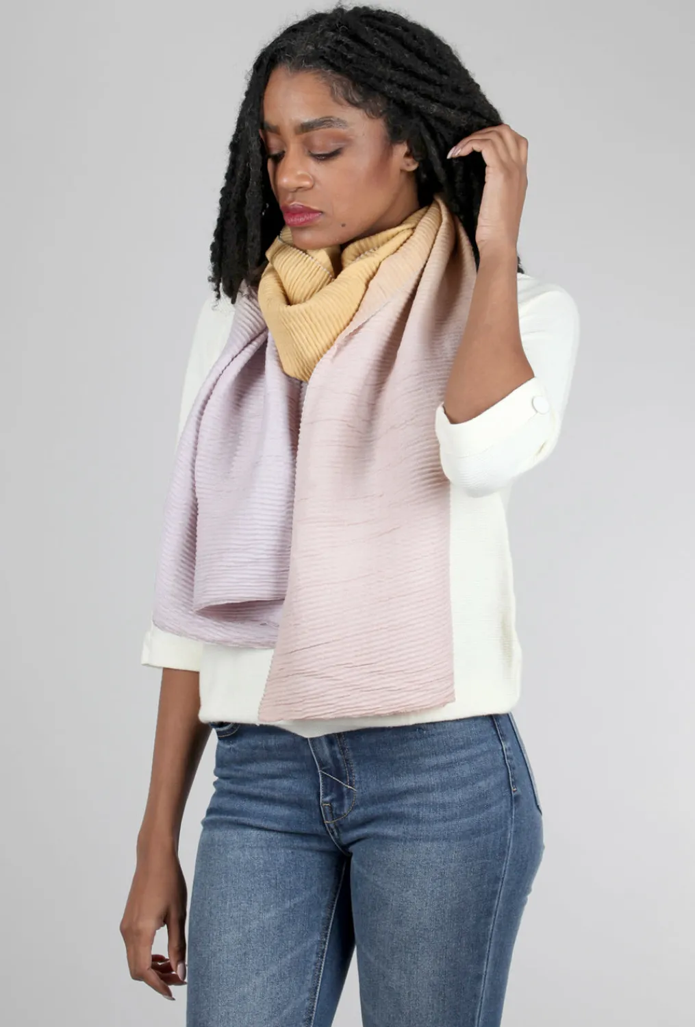 Best Evie Lou Toasty Fun Ombre Scarf, Mustard/Beige