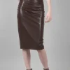Best Sale Evie Lou Vegan Leather Midi Skirt, Chocolate