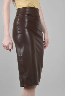 Best Sale Evie Lou Vegan Leather Midi Skirt, Chocolate