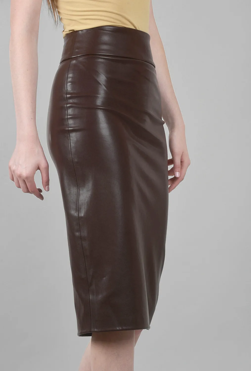 Best Sale Evie Lou Vegan Leather Midi Skirt, Chocolate