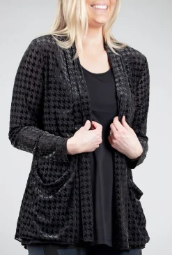 Best Evie Lou Velvet Houndstooth Mesh Cardie, Black