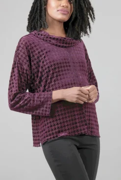 Sale Evie Lou Velvet Mesh Houndstooth Cowl, Plum