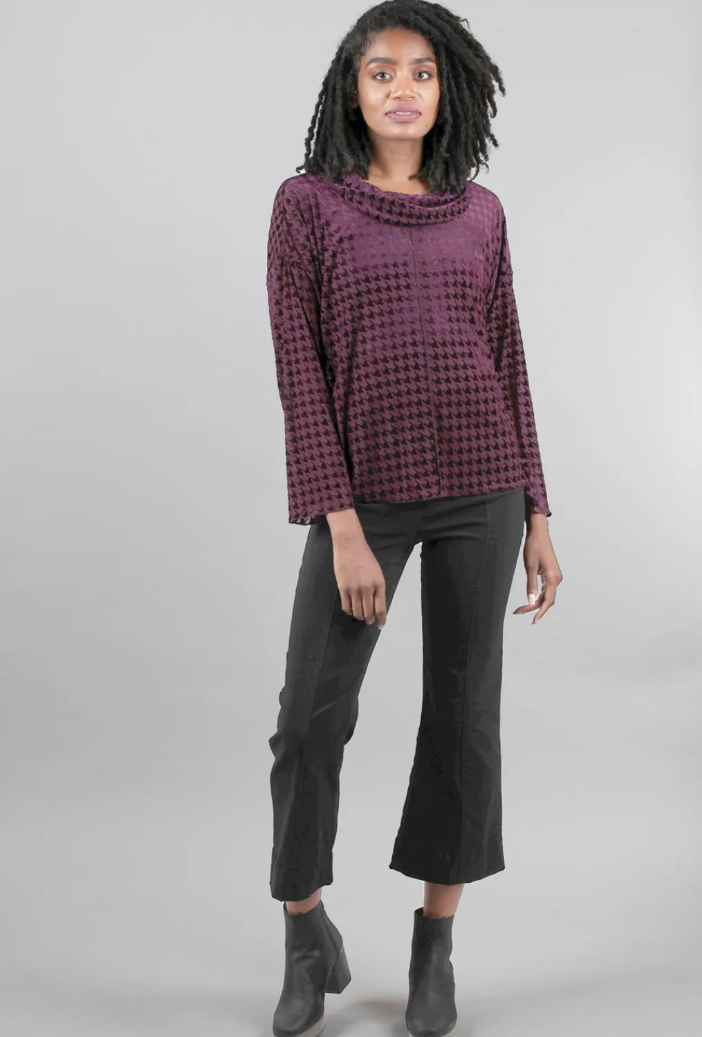 Sale Evie Lou Velvet Mesh Houndstooth Cowl, Plum