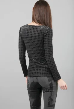 Best Evie Lou Velvet Mesh Houndstooth Tee, Black