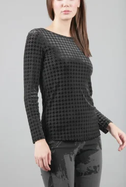 Best Evie Lou Velvet Mesh Houndstooth Tee, Black