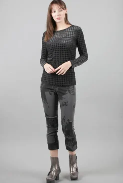 Best Evie Lou Velvet Mesh Houndstooth Tee, Black