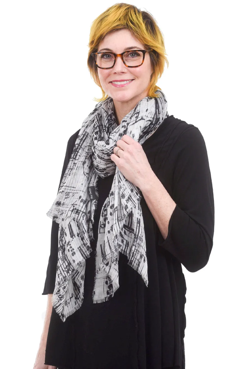 Cheap Evie Lou Vintage Artisan Scarf, Music Notes/Black/White