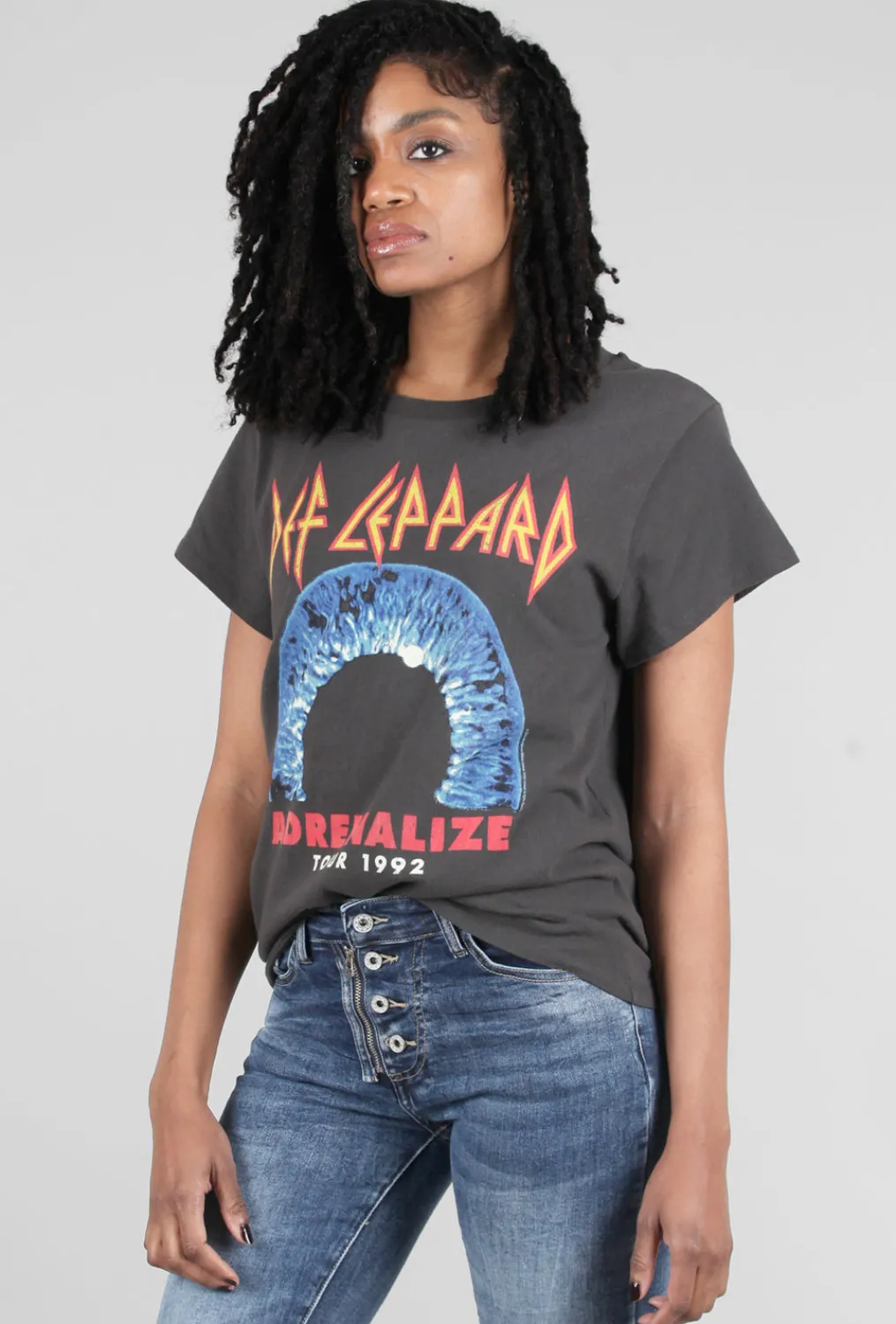 New Evie Lou Vintage Band Tee, Black/Def Leppard