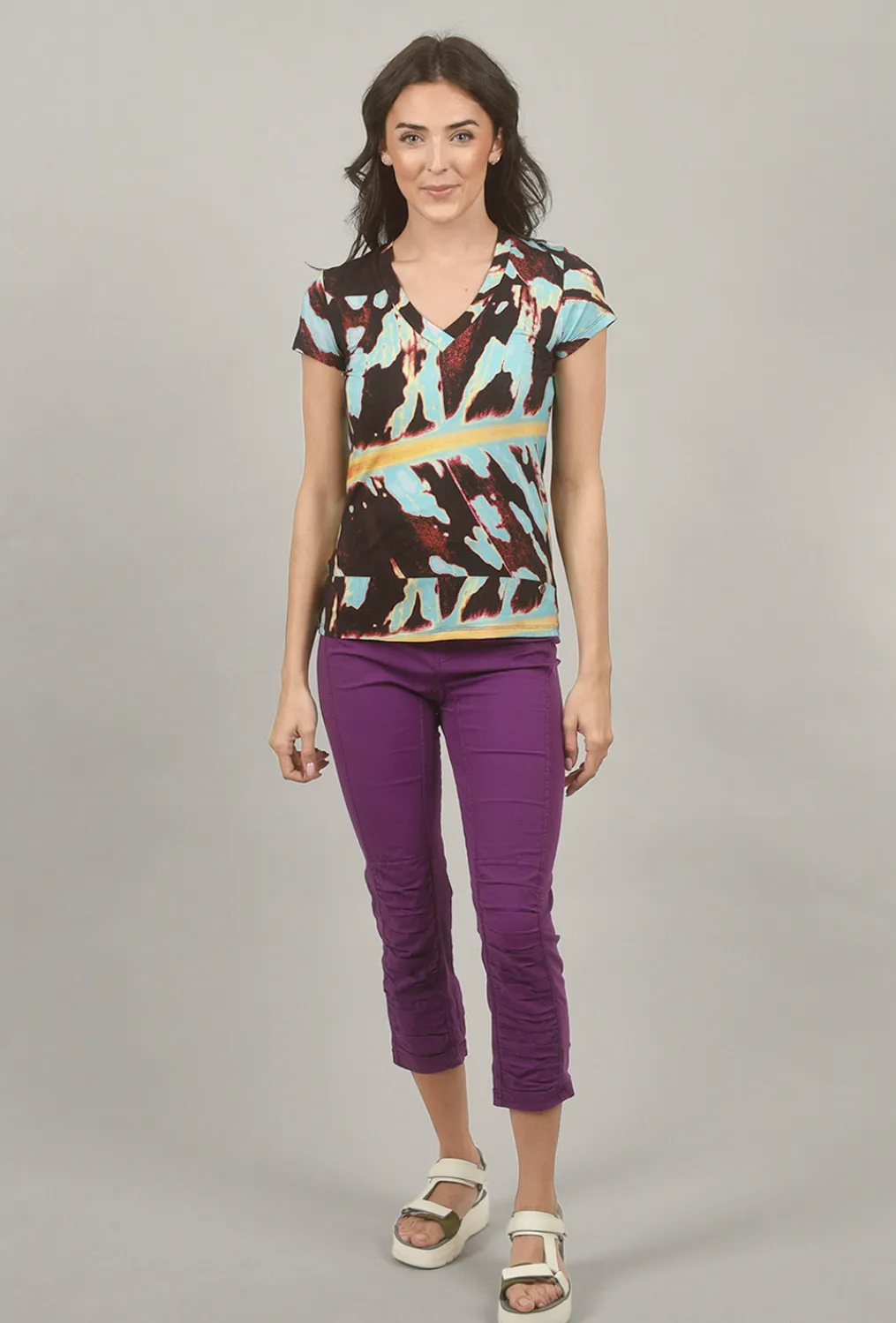 Cheap Evie Lou Viscose V Tee, Purple Print