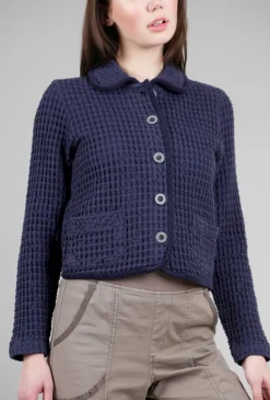 Clearance Evie Lou Waffle Crop Jacket, Navy