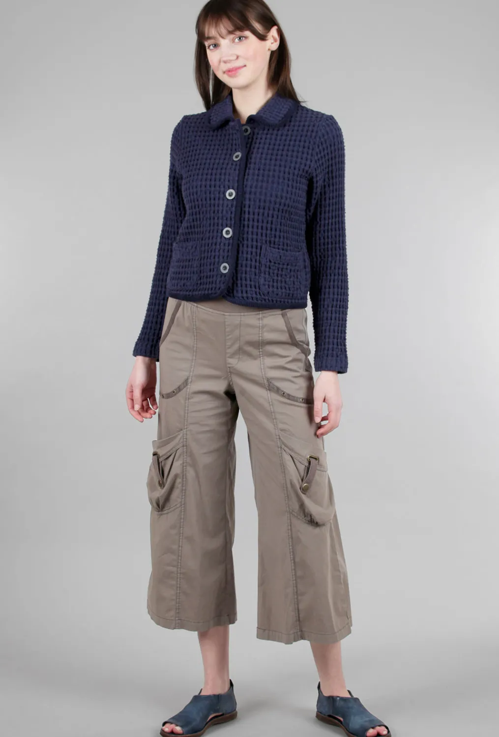 Clearance Evie Lou Waffle Crop Jacket, Navy