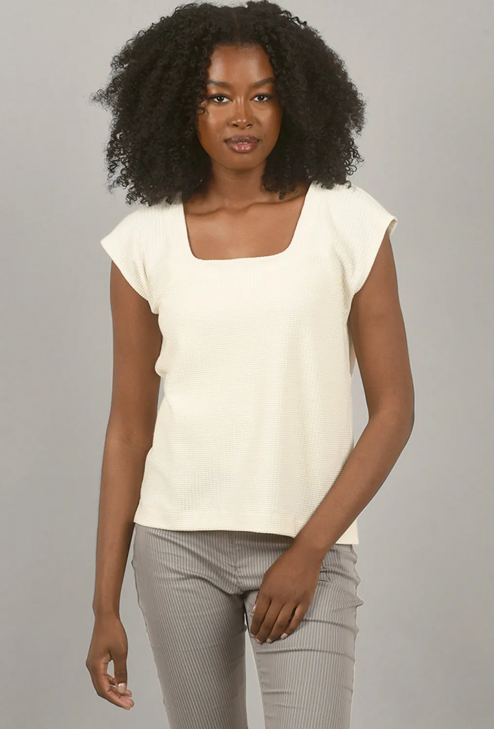 Shop Evie Lou Waffle Square-Neck Tee, Oyster