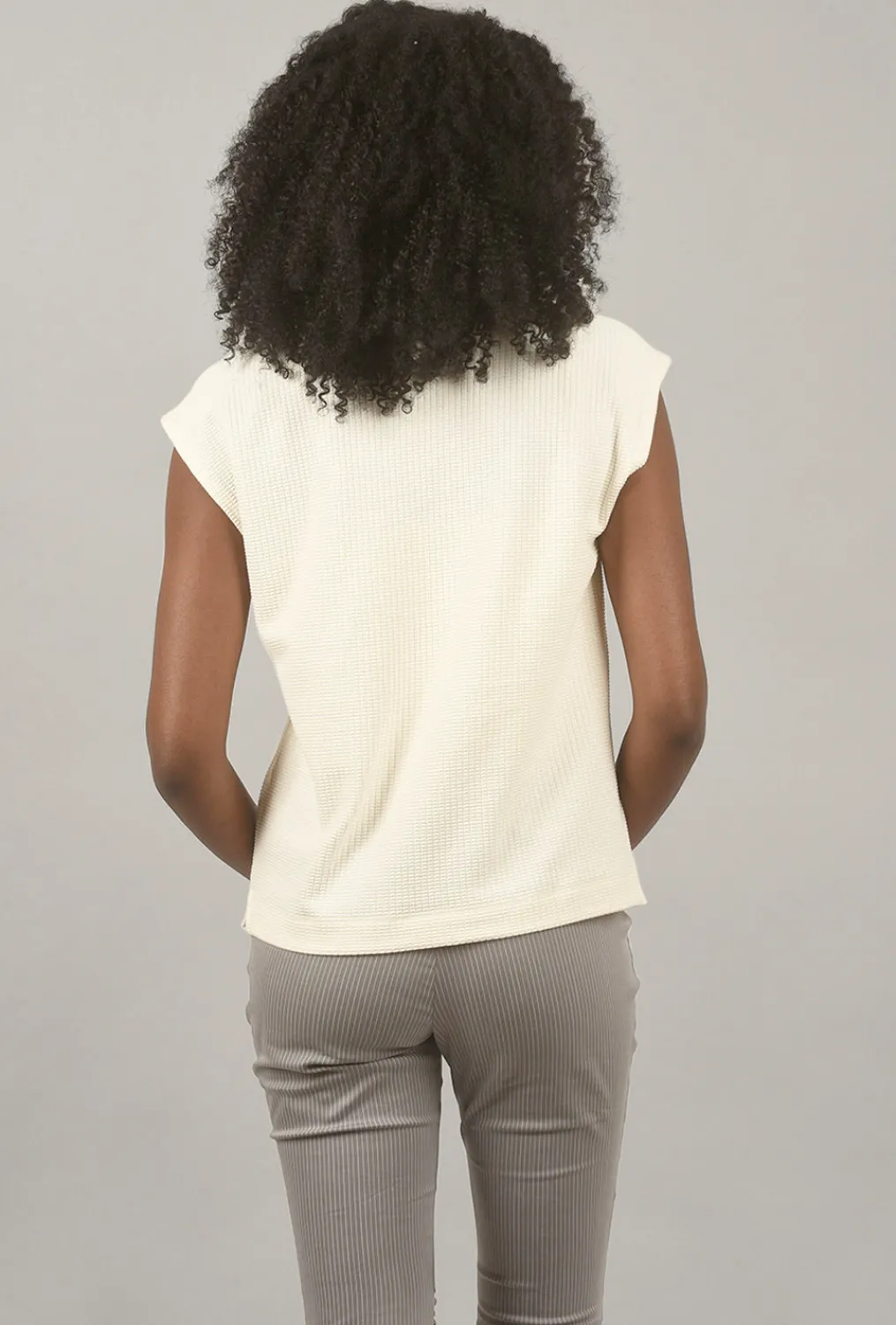Shop Evie Lou Waffle Square-Neck Tee, Oyster