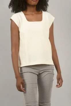 Shop Evie Lou Waffle Square-Neck Tee, Oyster