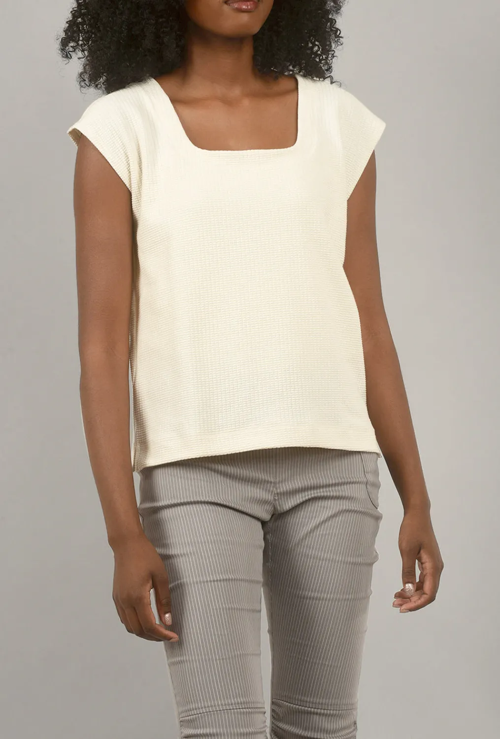 Shop Evie Lou Waffle Square-Neck Tee, Oyster