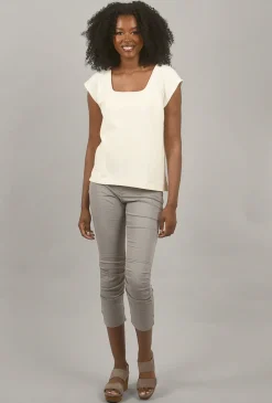 Shop Evie Lou Waffle Square-Neck Tee, Oyster