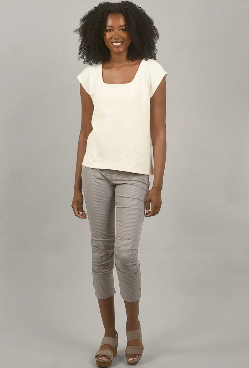Shop Evie Lou Waffle Square-Neck Tee, Oyster